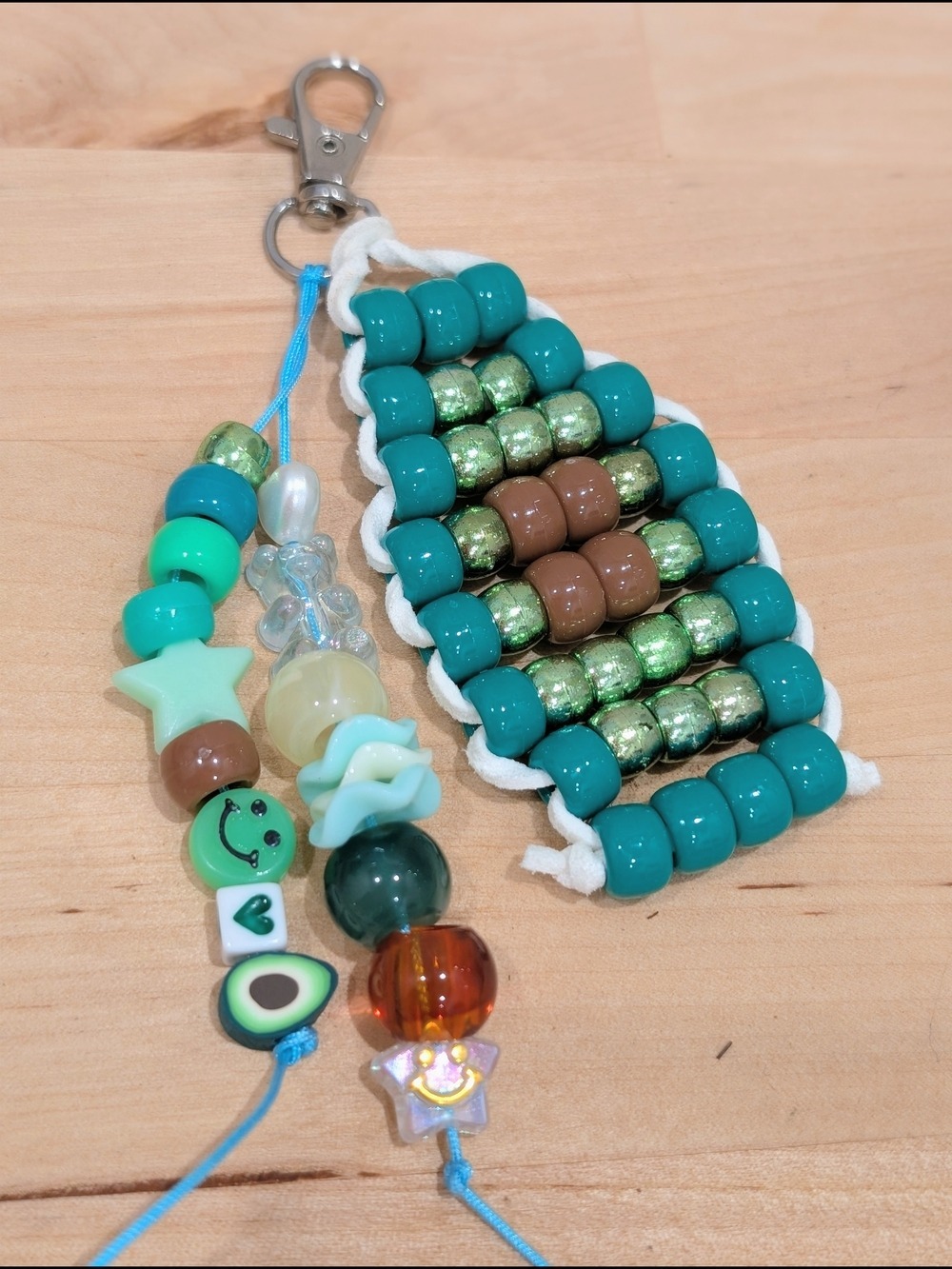Beaded Teal and Green Avacado Keychain Charm